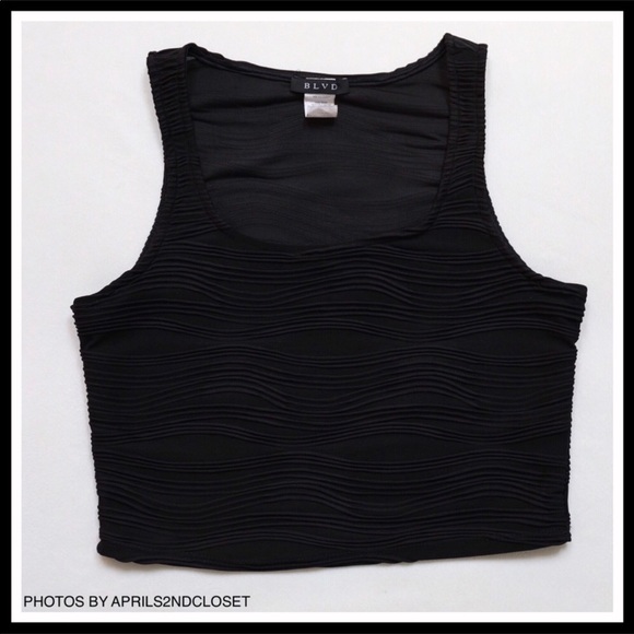 BLACK TANK CROP TOP SLEEVELESS KNIT CAMI TEE A2C - Picture 5 of 8